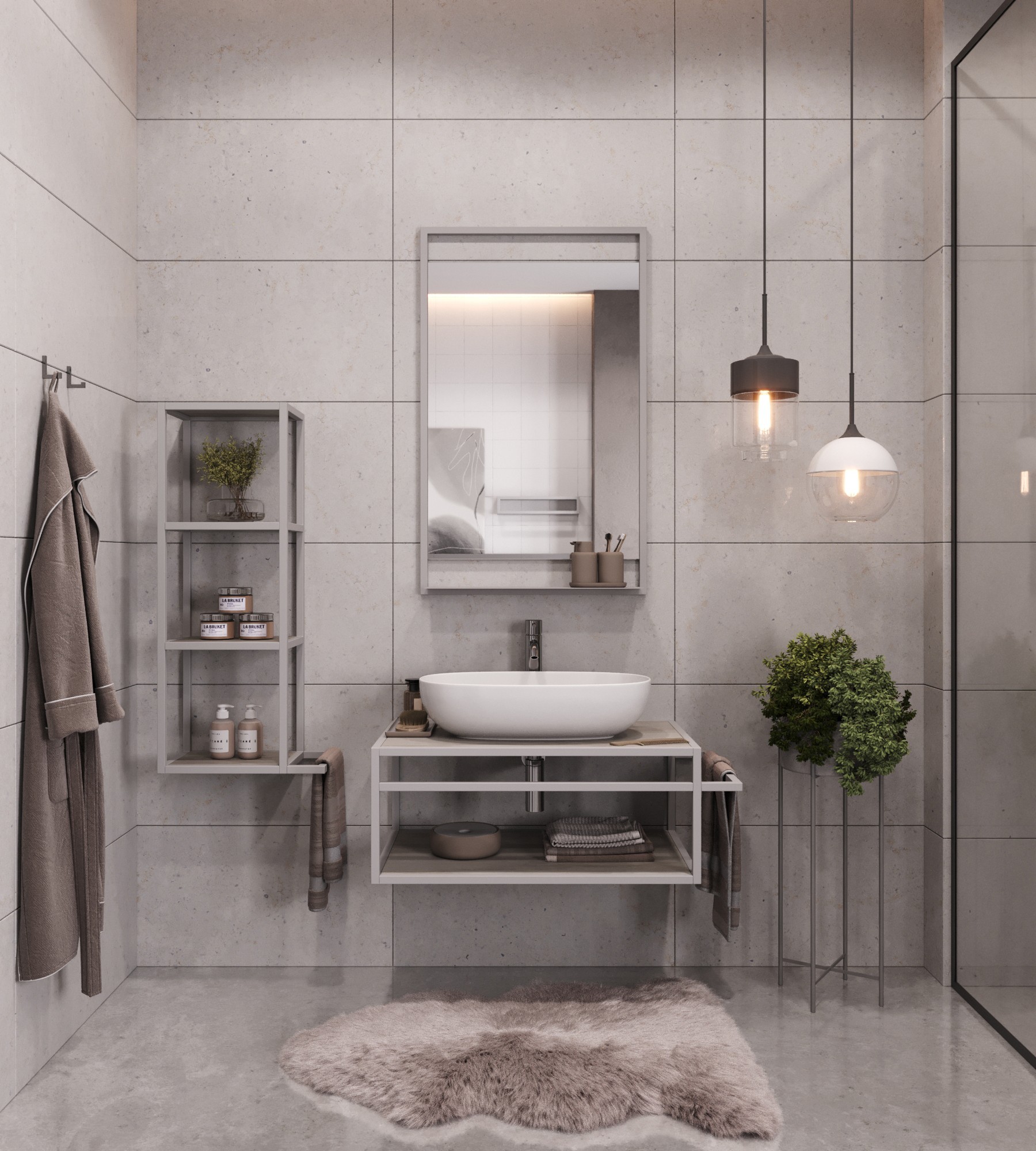 

Комплект мебели Altstahl Тумба подвесная под умывальник и Стеллаж металлический с зеркалом Cante 3-1 Серый