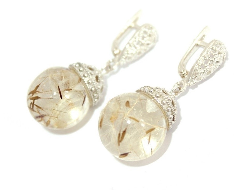 

Серьги BLOOMERY с одуванчиками в эпоксидной смоле, модель Ball (10001/2)