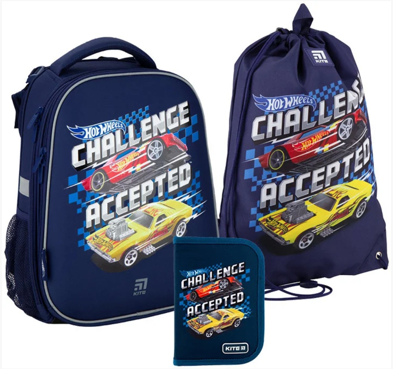 

Школьный набор рюкзак + пенал + сумка для обуви Kite Education Hot Wheels SET_HW20-531M