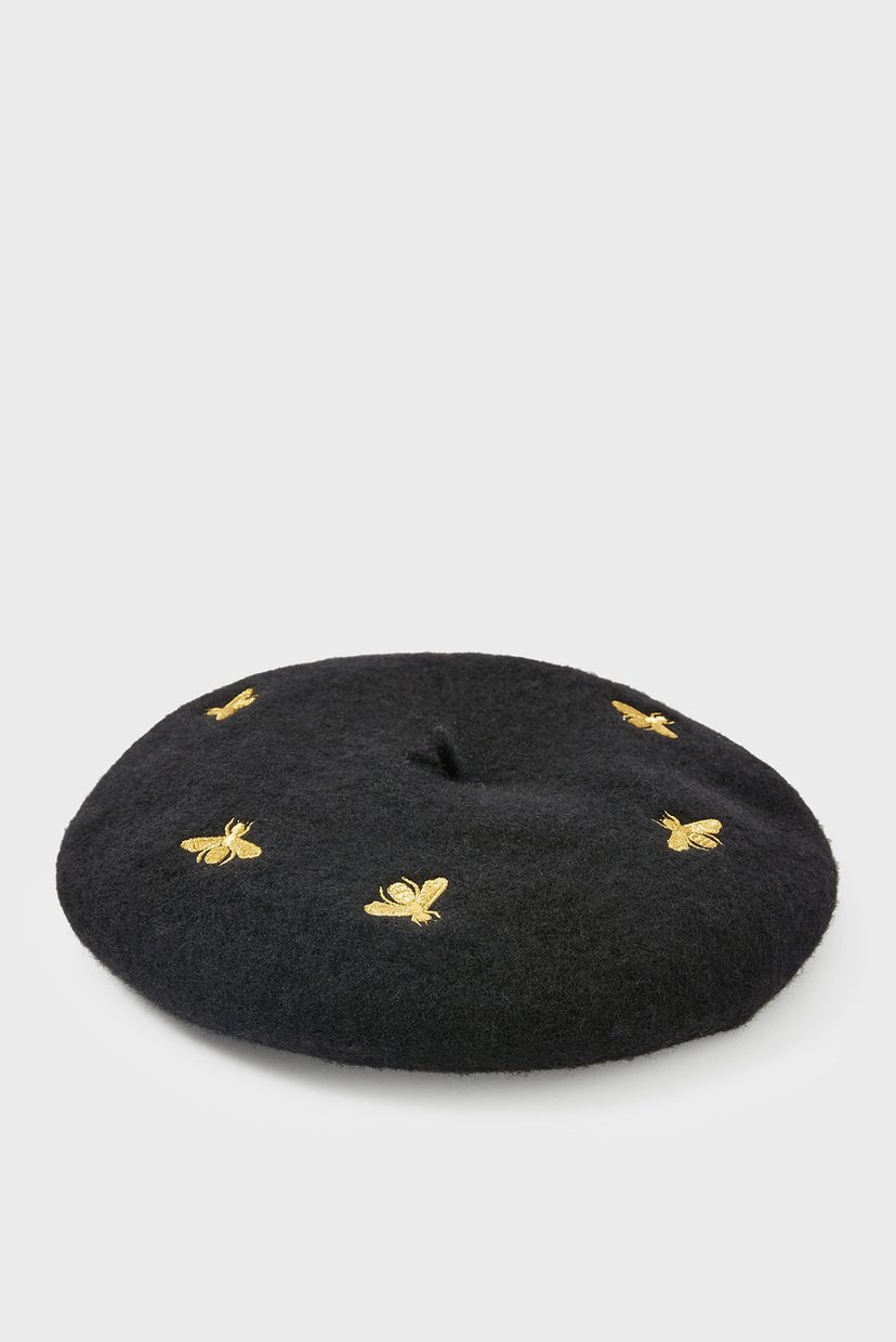 

Женский черный шерстяной берет Embroidered Bee Accessorize OS 291034