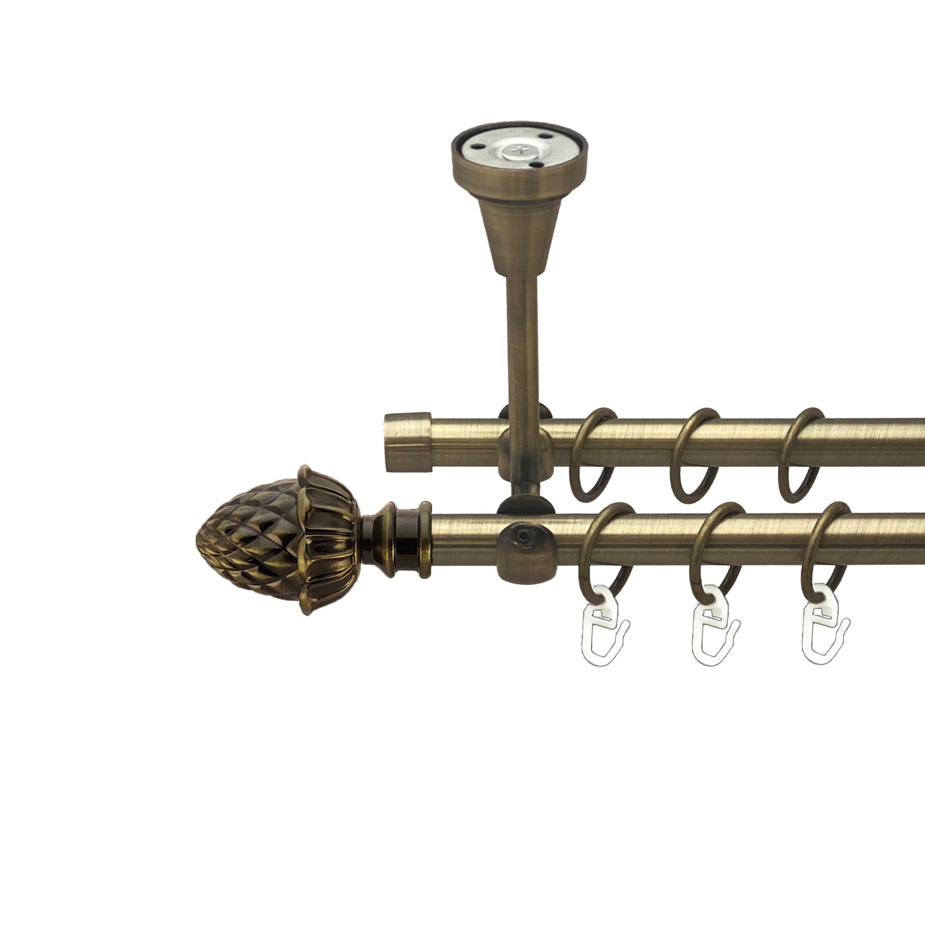 

Карниз Orvit Цинара металевий дворядний відкритий до стелі гладка труба кільце металеве Антик 16\16 мм 240 см (00-00016993)