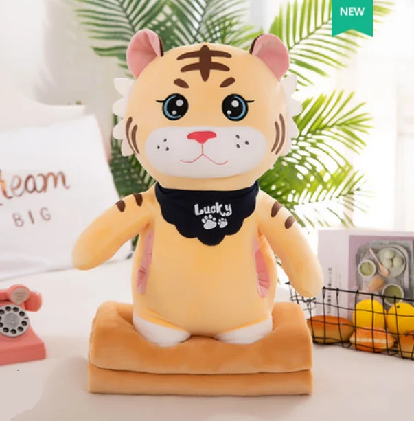 

Мягкая игрушка с пледом Тигренок Chez ninio, игрушка подушка 3в1 с одеялом бежевый