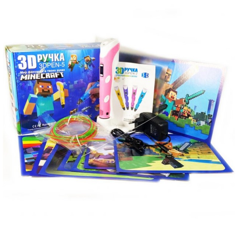 

3D ручка Майнкрафт с LCD дисплеем 3D PEN-5 Minecraft с Эко Пластиком PLA и Трафаретами