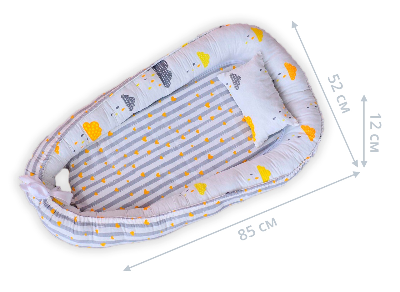 

Кокон позиционер для новорожденных Dobryi son 85х52 см 05-02 серый жёлтое облако