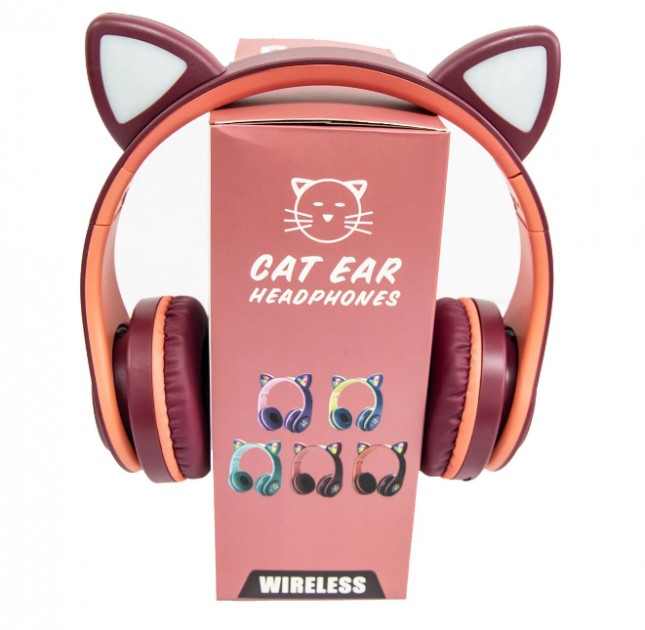 

Беспроводные Bluetooth наушники Cat Ear YW-018 с ушками и подсветкой Бордовые