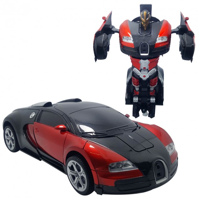 

Машинка детская на радиоуправлении Трансформер Bugatti Police Robot Car Size 18 Черно-красный