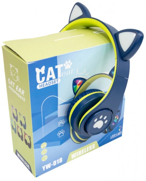 

Беспроводные Bluetooth наушники Cat Ear YW-018 с ушками и подсветкой Синие