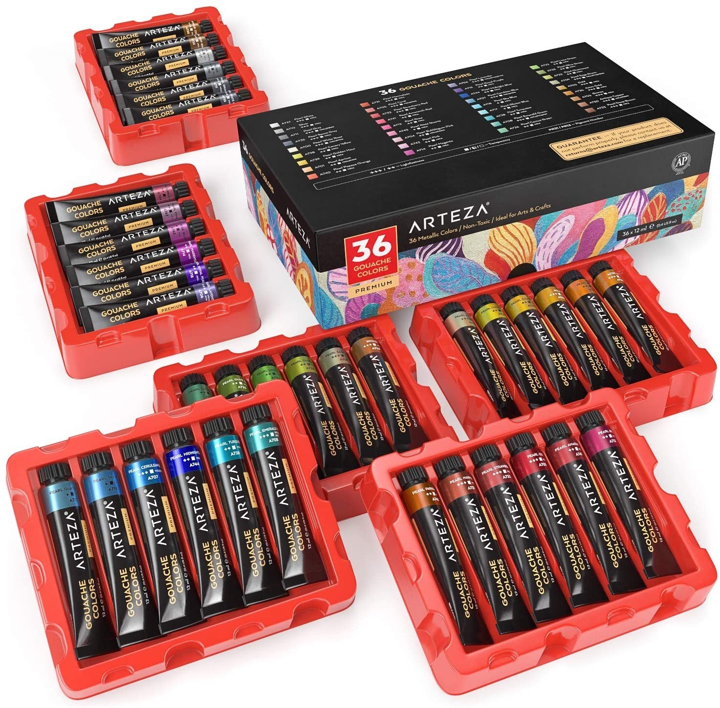 

Гуашевые с металлическим эффектом Arteza Metallic Gouache Paint, 36 Colors Профессиональная серия 12 мл (ARTZ-3473)
