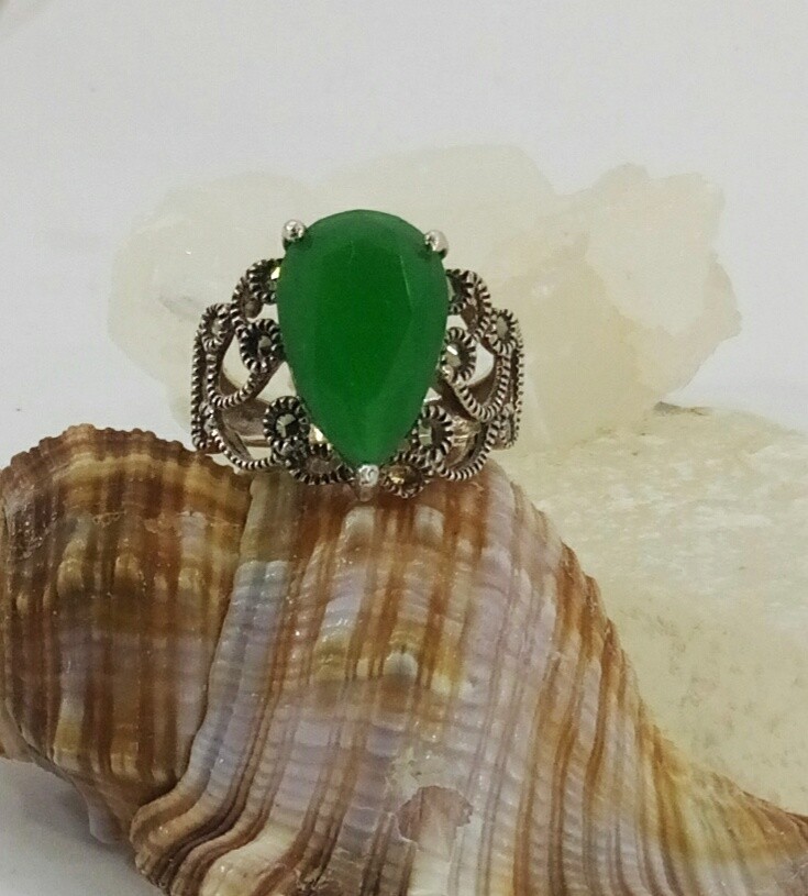 

Кольцо из серебра с хризопразом и капельным серебром (103676/59), 16.5 размер