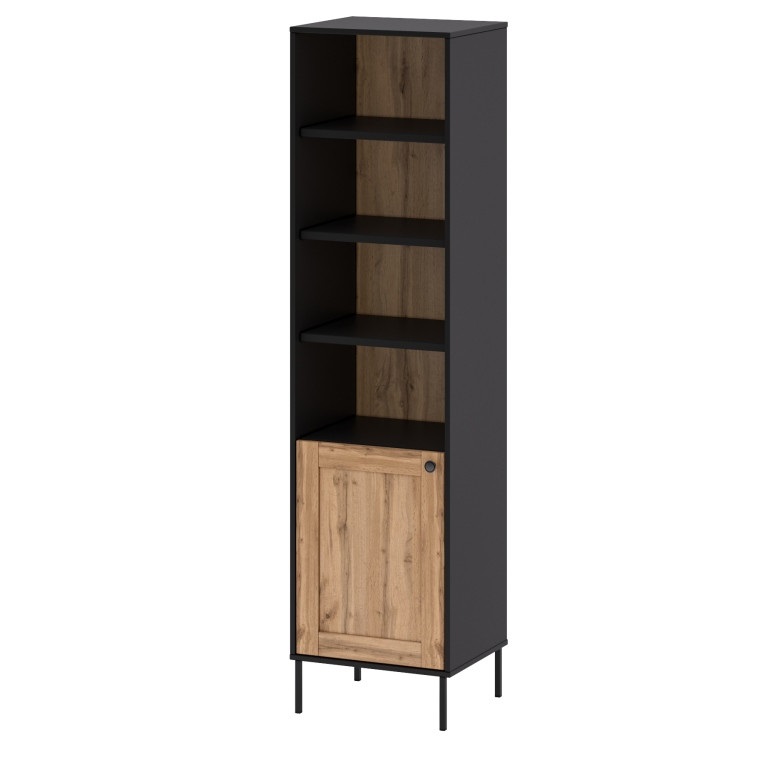 

Пенал открытый в гостиную, спальню, детскую из ДСП+МДФ 1Д Henry R 498х420х1950 мм черный/дуб вотан Blonski