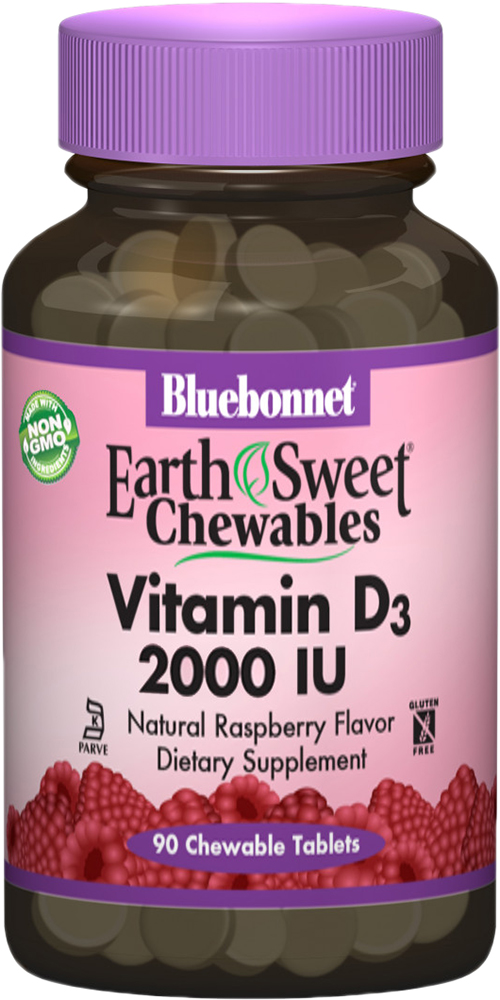 

Витамины Bluebonnet Nutrition Earth Sweet Chewables D3 2000IU Малина 90 жевательных таблеток (743715003644)