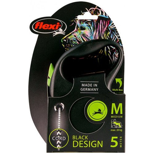 

Рулетка Flexi Black Design M, для собак, 5 м, трос, зеленая