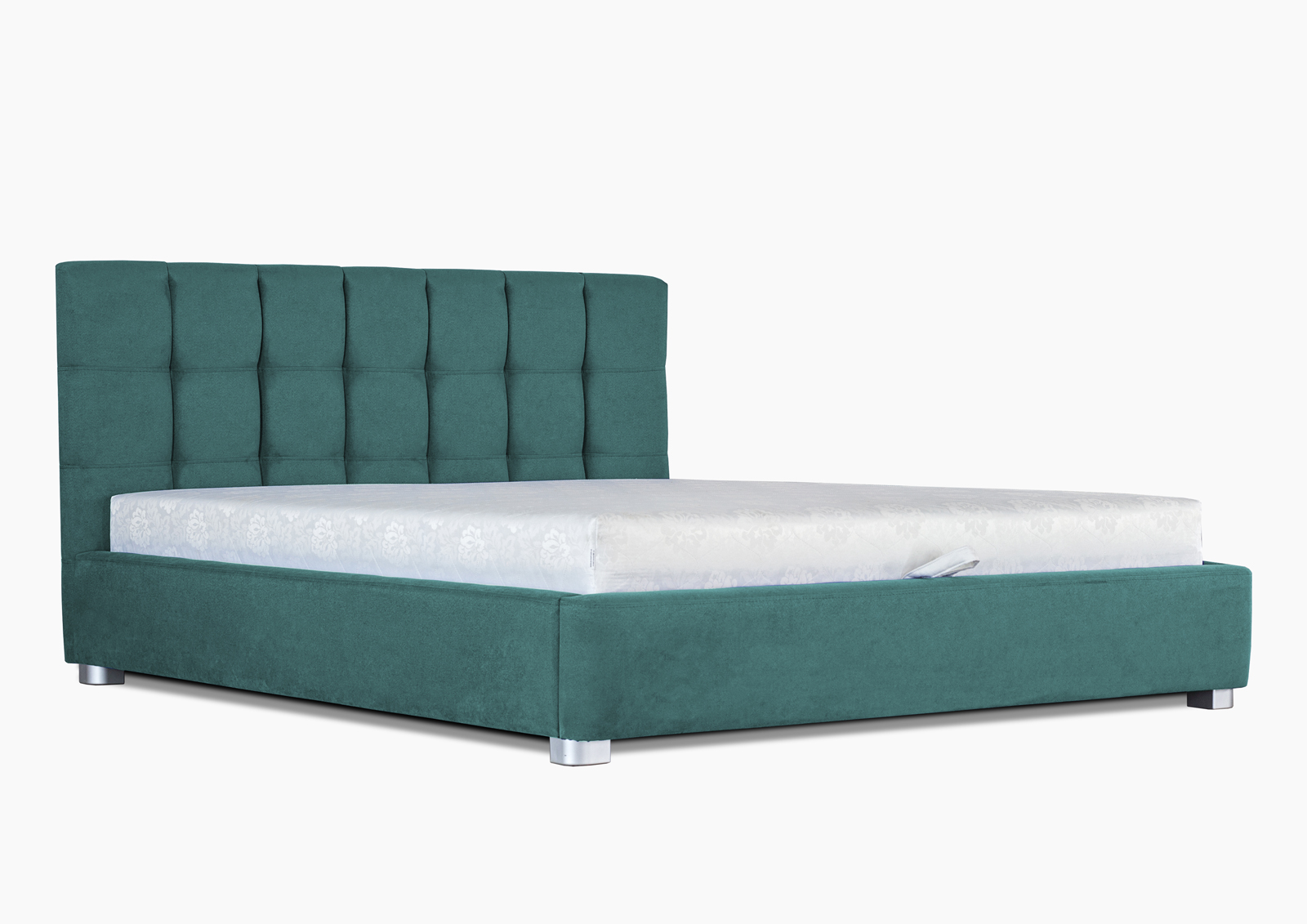 

Кровать полуторная с металлическим каркасом и мягким изголовьем из ДСП и ДВП 140х190 Верона обивка ткань бирюзовый Eurosof (без матраса и ниши)