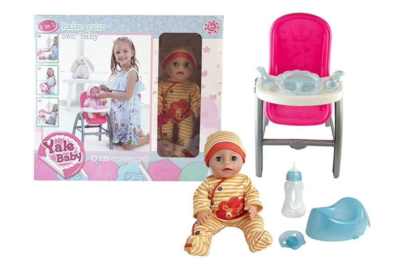 

Пупс со стулом для кормления горшком и аксессуарами 30 см Yale baby YL2008