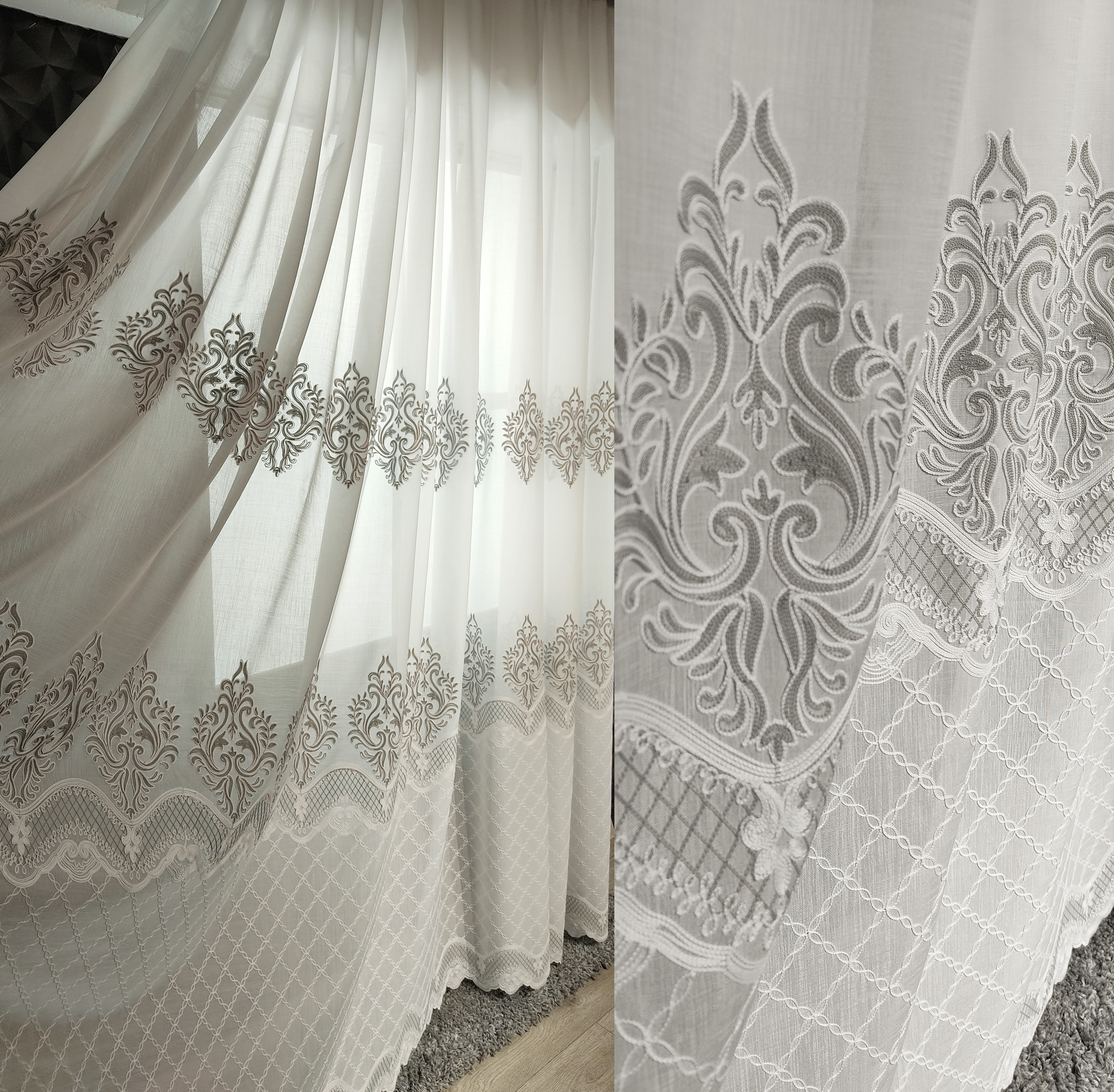 

Тюль Троя Лен Би 300х260 см Белый с серым