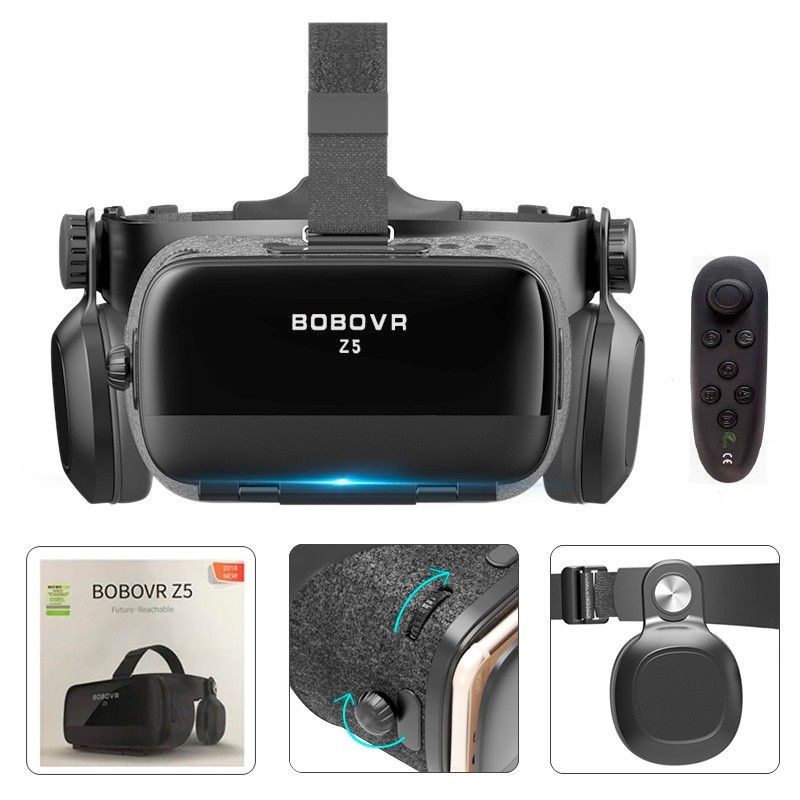 

Очки виртуальной реальности BOBOVR Z5 3D Original шлем с Наушниками / угол обзора 120° (Black) + ПОДАРОК Bluetooth Пульт ДУ (white)