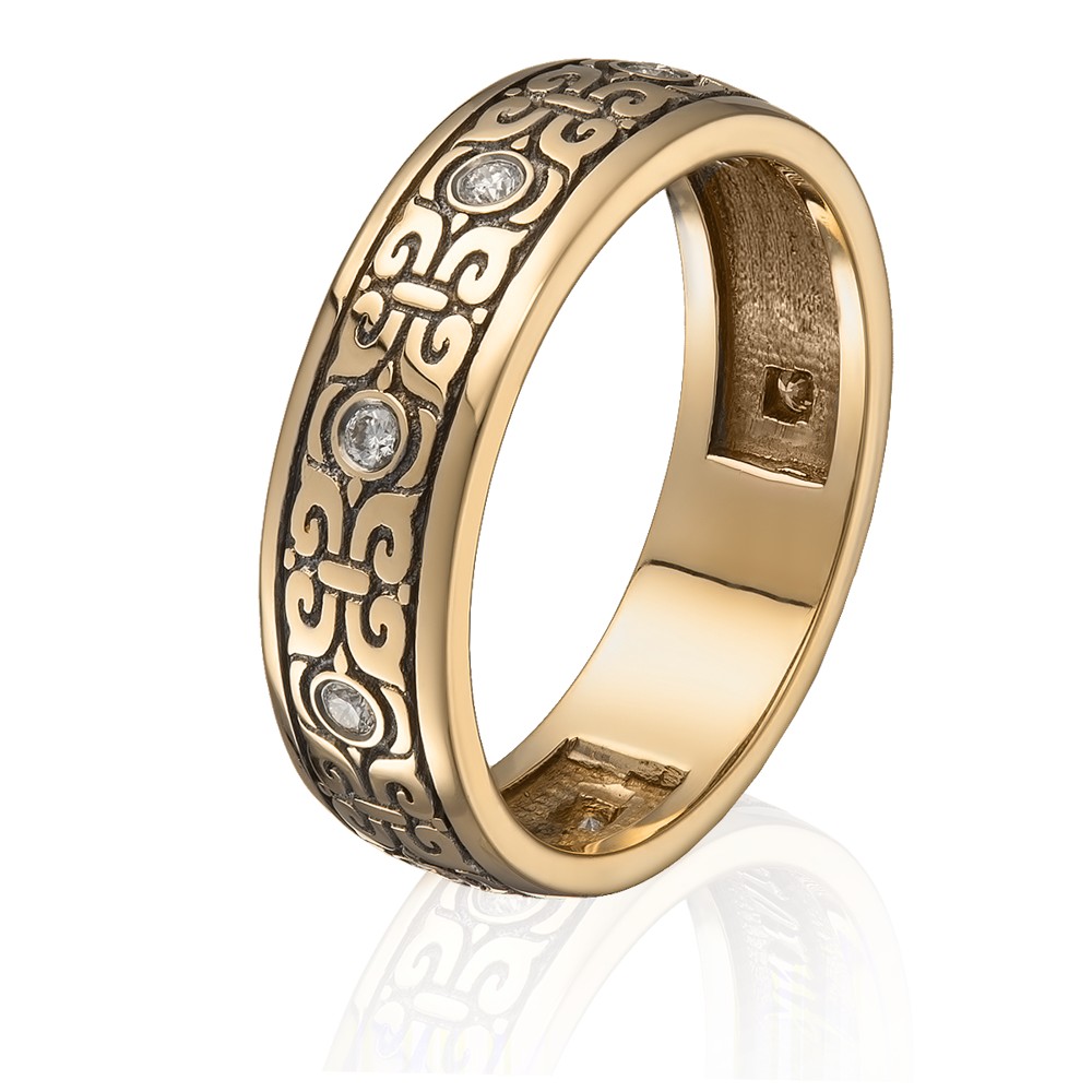 

Золотое кольцо (750) с орнаментом, бриллианты 0.13ct, лимонное с чернением, Congress Diamond. Размер 16.0//W111DR18(16.0)