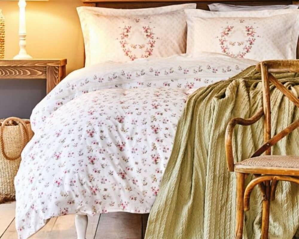 

Турецкое постельное белье Karaca Home ранфорс Sonya Yesil евро