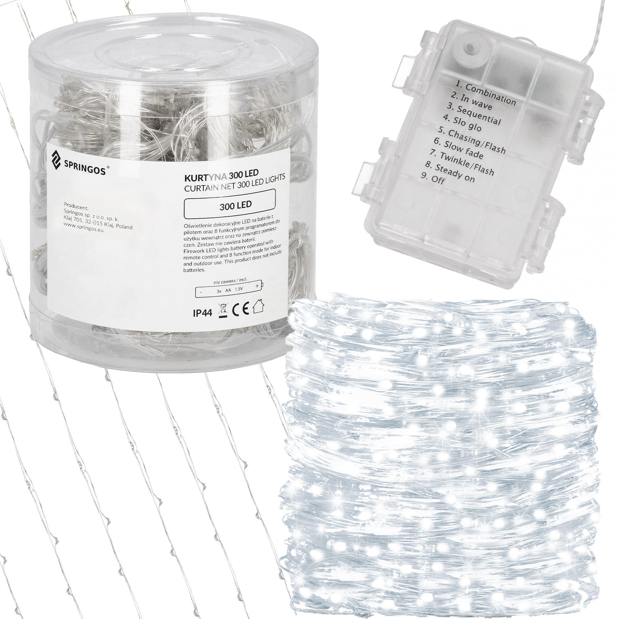 

Гирлянда водопад (штора) на батарейках Springos 3 x 3 м 300 LED CL0184 Cold White