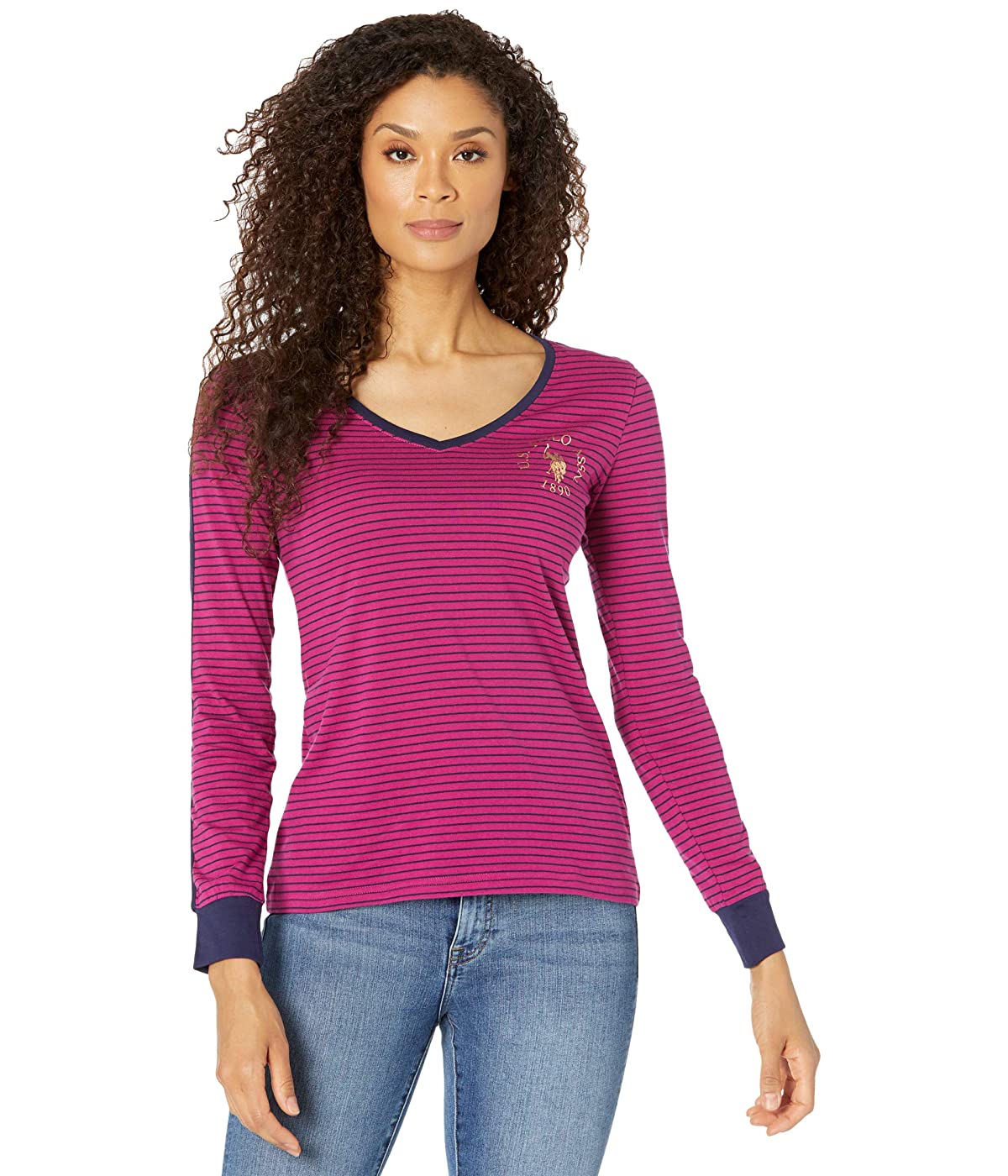 

Лонгслив U.S. POLO Long Sleeve Striped V-Neck Logo Knit Shirt Holly Berry,  (50, Лонгслив U.S. POLO Long Sleeve Striped V-Neck Logo Knit Shirt Holly Berry, XL (50)