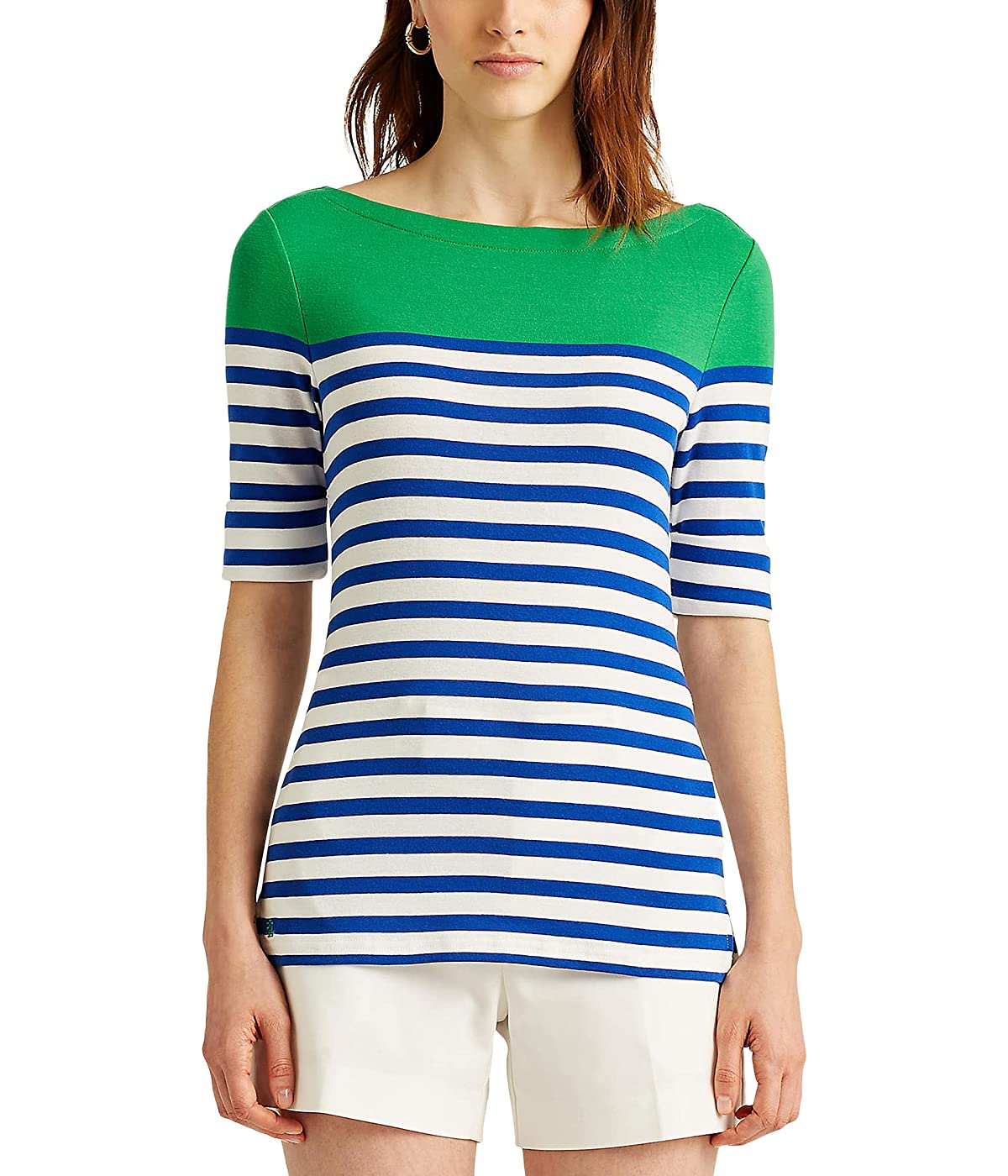 

Лонгслив Ralph Lauren Striped Cotton Boatneck Top Antibes Green/Sapphire Star Multi, L (48)
