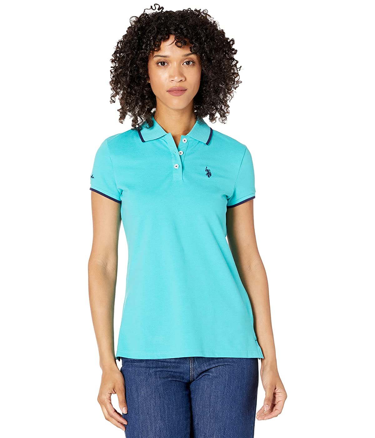 

Поло U.. POLO Classic Stretch Pique Polo Shirt Turquoise Heather/Navy,  (44, Поло U.S. POLO Classic Stretch Pique Polo Shirt Turquoise Heather/Navy, S (44)