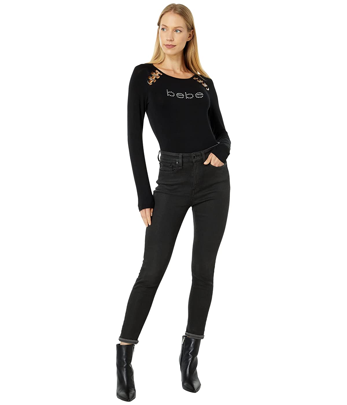

Лонгслив bebe Cutout Top with Hardware Black,  (48, Лонгслив bebe Cutout Top with Hardware Black, L (48)