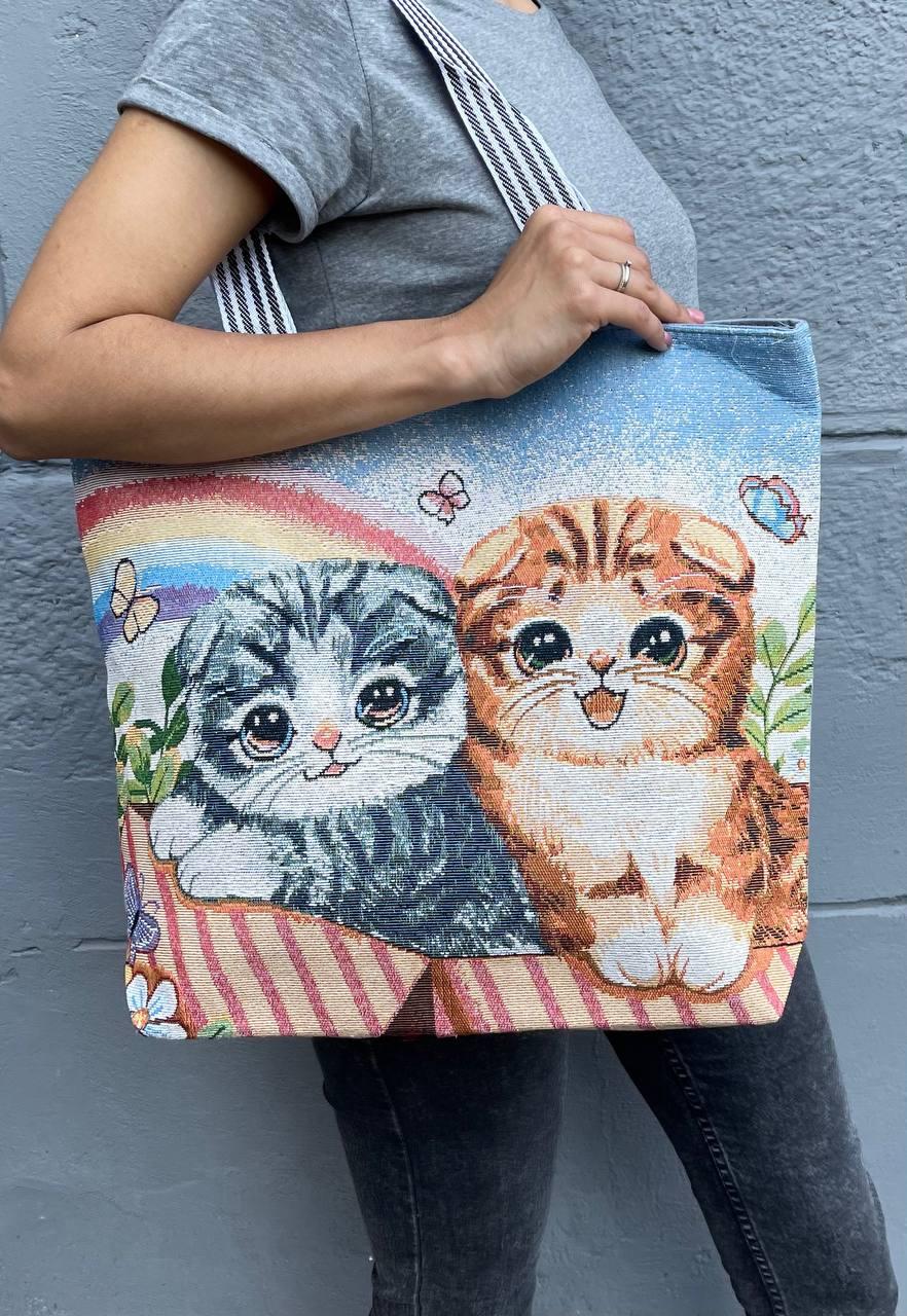 

Сумка женская тканевая гобелен 44х40х10 см, Кот с радугой (1254-5)