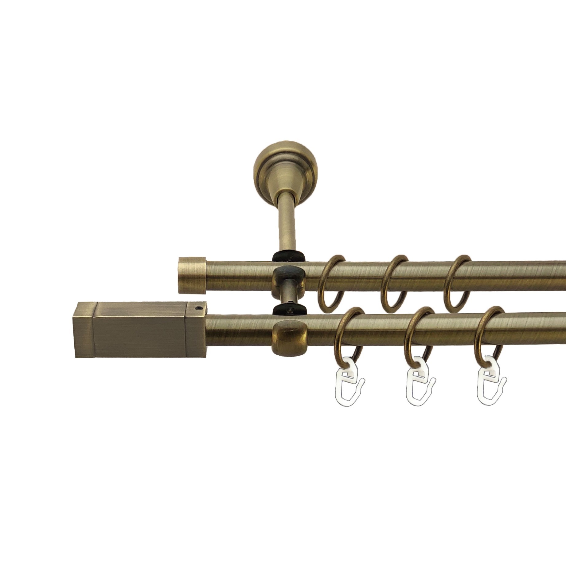 

Карниз Orvit Квадро металевий дворядний відкритий гладка труба кільце металеве Антик 16\16 мм 300 см (00-00017018)