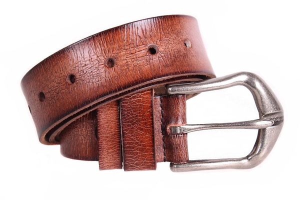 

Кожаный ремень под джинсы с серебристой пряжкой D-Belts S0221 коричневый (115-125 см х 4 см)