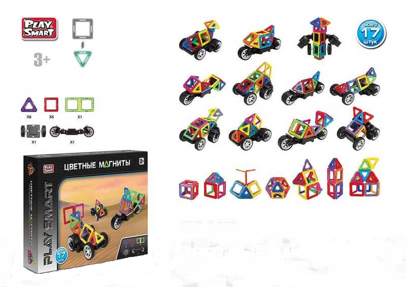 

Конструктор магнитный Play Smart 2476 Машинки 17 деталей (123596)