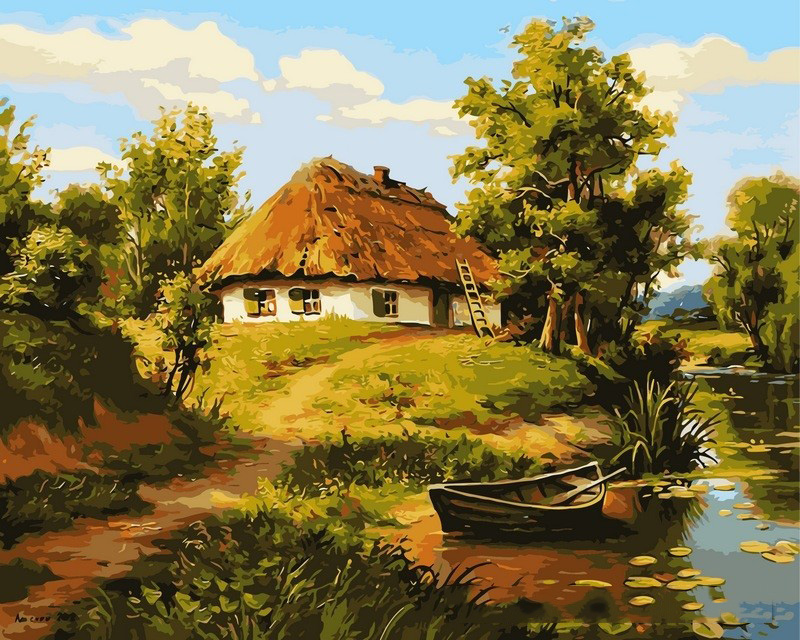 

Батьківська хатина (в рамі). Картина по номерам. Babylon Premium 40x50