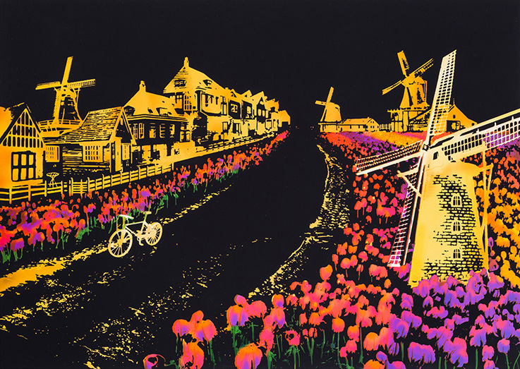 

Скретч картина "Dutch Windmill" (Голландская мельница). Yuelu 41x29