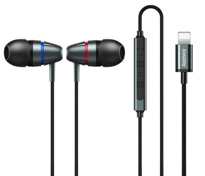 

Наушники iphone проводные вкладыши с микрофоном гарнитура REMAX Lightning Metal Wired Earphone RM-660i Черный