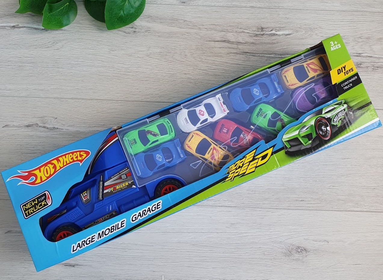 

Игровой набор Трейлер Hot Wheels з набором машинок и дорожных знаков SC61 трек Хот Вилс 2 спуска синий