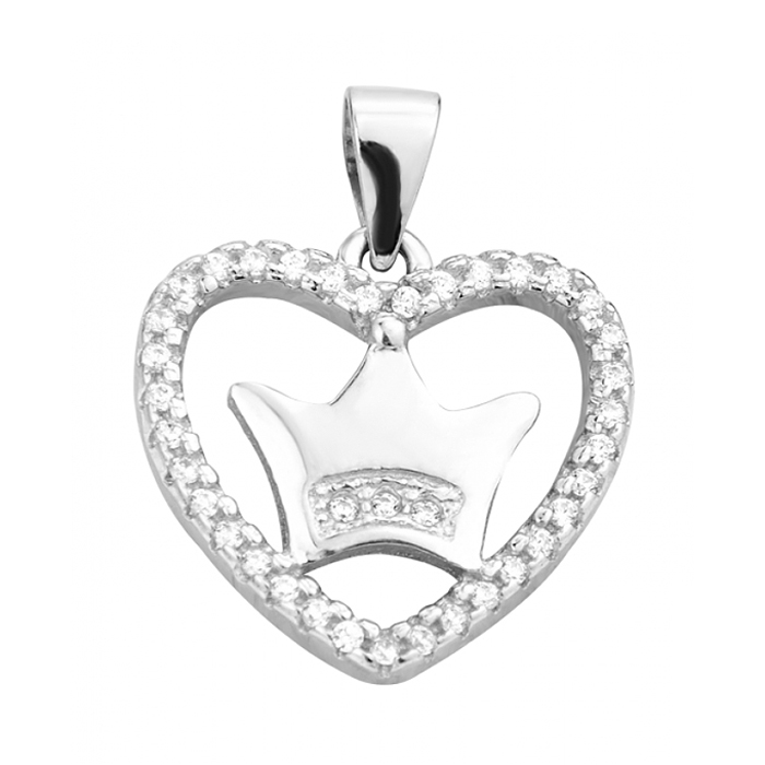 

Серебряный кулон с сердцем, короной и фианитами 000129436