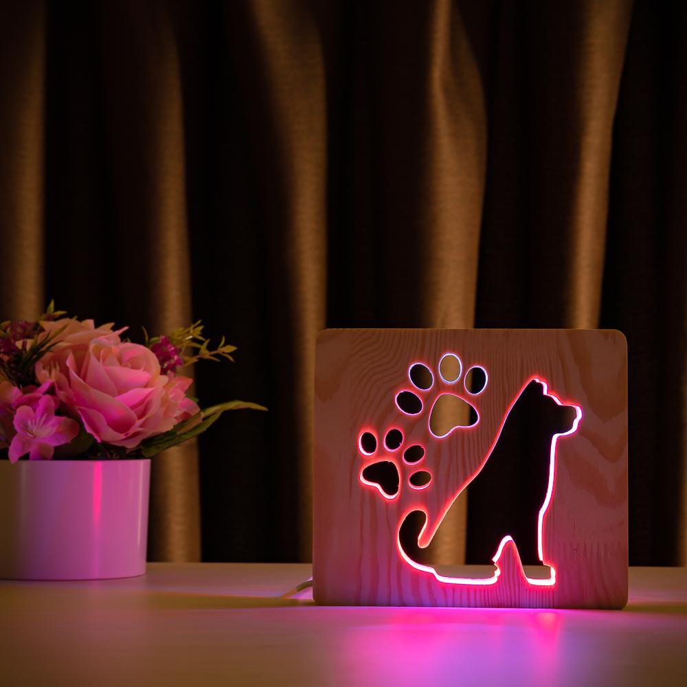 

Светильник ночник ArtEco Light из дерева LED "Собака и следы" с пультом и регулировкой цвета, двойной RGB