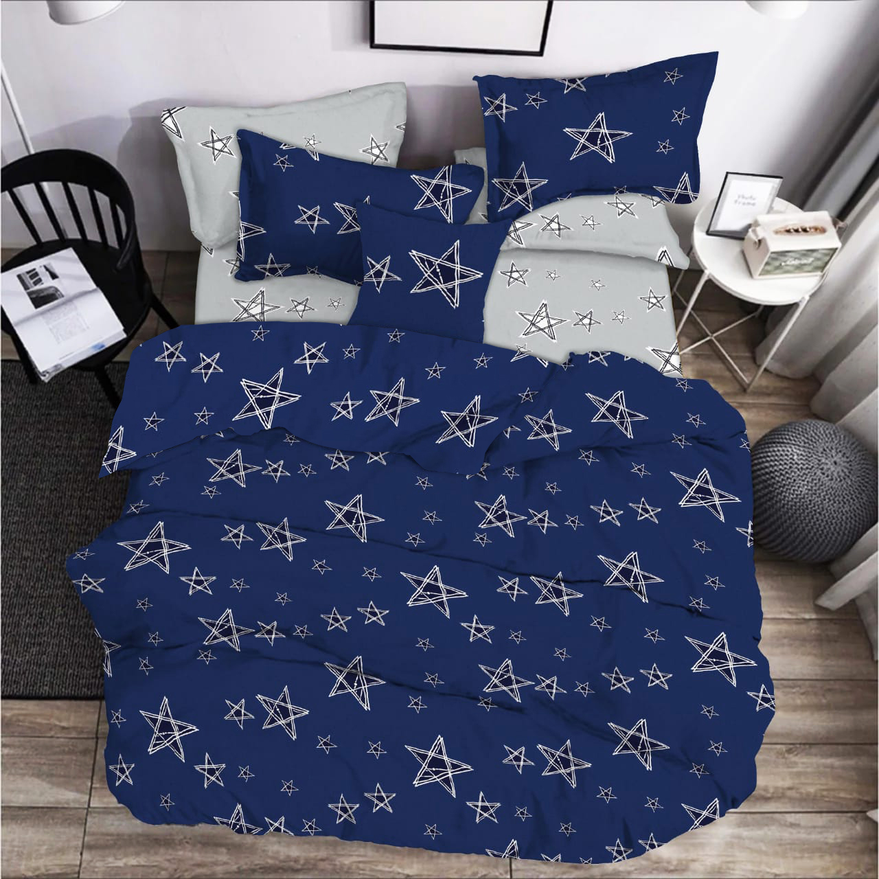 

Комплект постельного белья Zastelli Stars on blue and grey бязь Семейный 145х210 см 2 шт