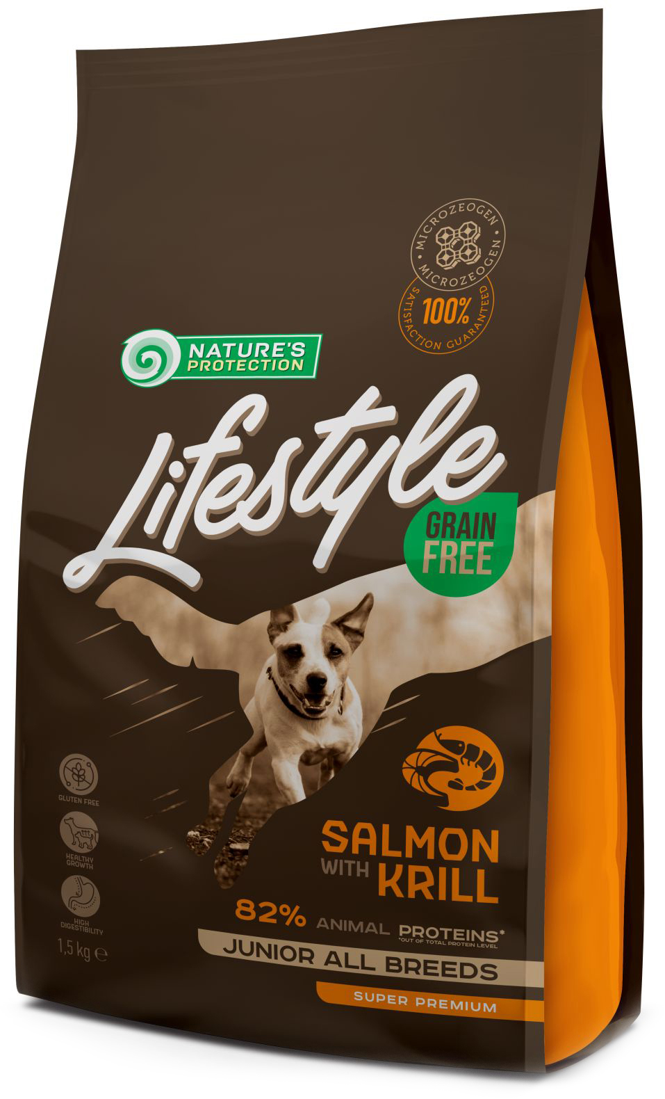 

Сухой беззерновой корм для юниоров Nature's Protection Lifestyle Grain Free Salmon with Krill Junior All Breeds с лососем и крилем 1.5 кг