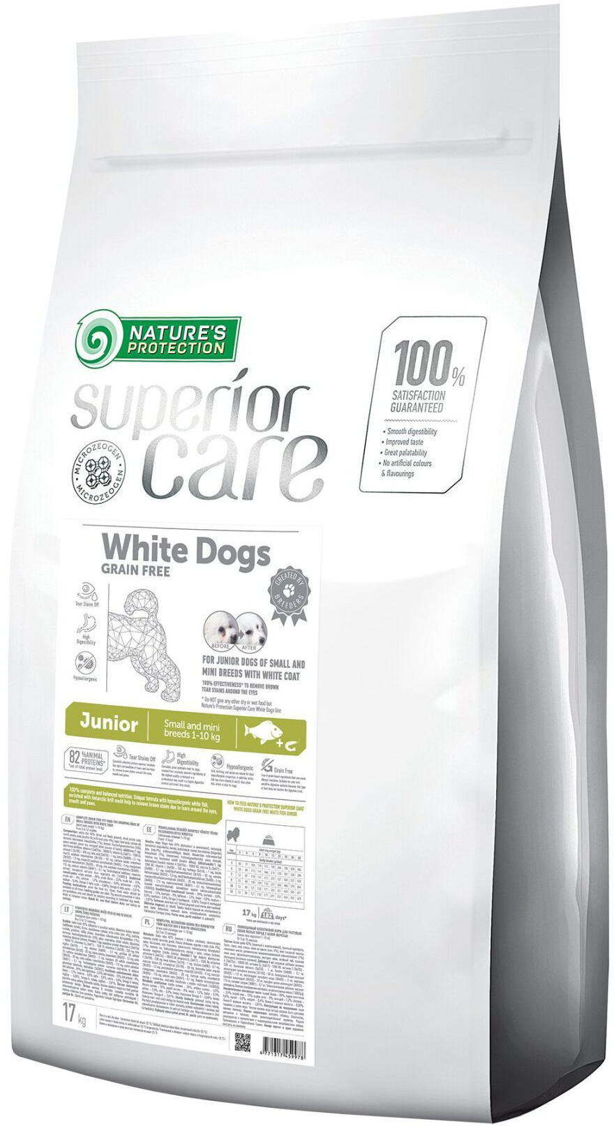 

Сухой беззерновой корм для юниоров Nature's Protection Superior Care White Dogs Grain Free Junior Small and Mini Breeds 17 кг