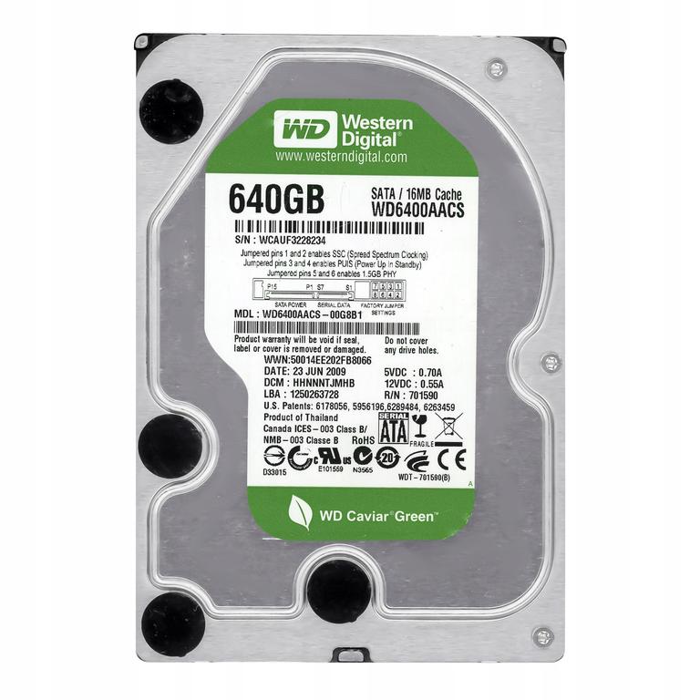 

НЖМД WD 3.5 SATA 640GB 5400-7200rpm 16Mb Cache Caviar Green Высокоемкий накопитель для (WD6400AACS)