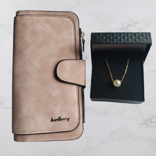 

Женский подарочный набор. Кошелек Baellerry Forever пудровый + цепочка с кулоном Жемчужина