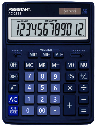 

Калькулятор Assistant 206x155x35 мм 12 разрядов синий (AC-2381)