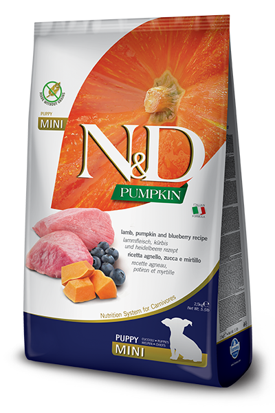 

Farmina (Фармина) N&D GRAIN FREE PUMPKIN DOG LAMB & BLUEBERRY PUPPY MINI 7 KGБеззерновой сухой корм для щенков мелких пород (тыква / ягненок / черника), 7 кг