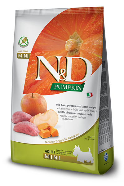 

Farmina (Фармина) N&D GRAIN FREE PUMPKIN DOG BOAR & APPLE ADULT MINI 2,5 KG Беззерновой сухой корм для собак мелких пород (тыква / дикий кабан / яблоко), 2,5 кг