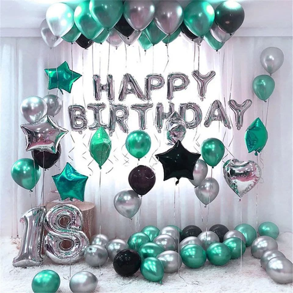 

Набор шаров для композиции Happy Birthday Бирюза с серебром