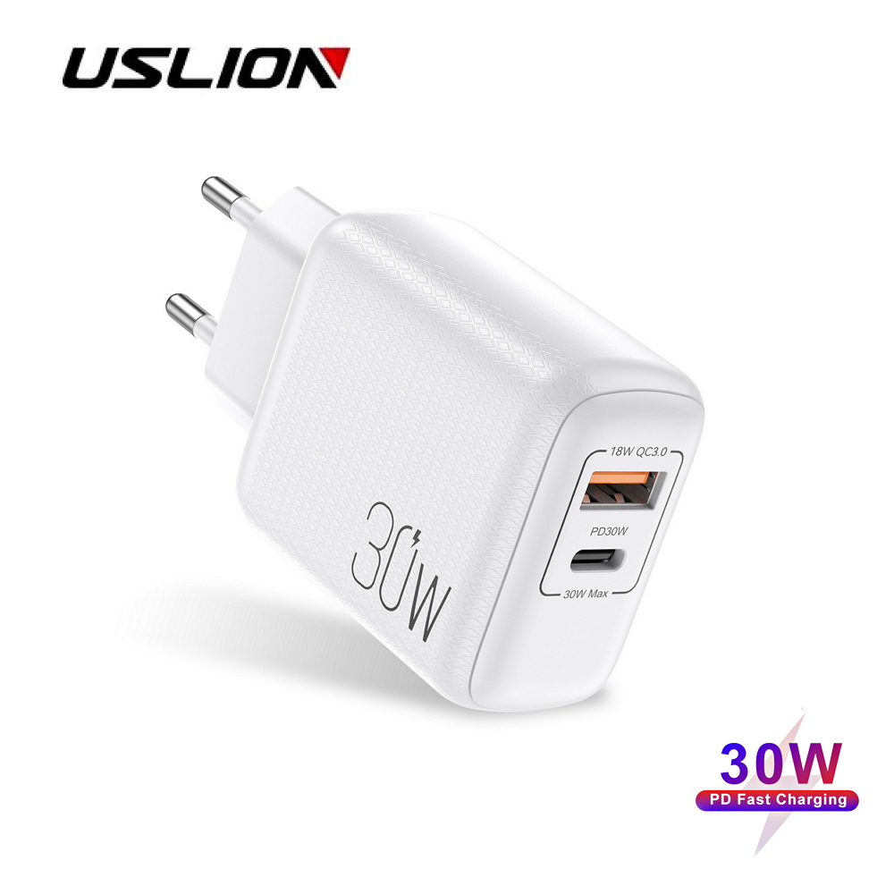 

Сетевое зарядное устройство для телефона QC3.0/PD3.0 30W 1xUSB + Type-C быстрая зарядка смартфона USLION UD7532 White