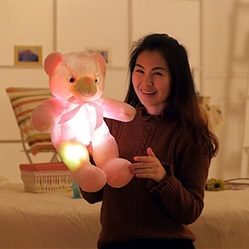 

Мягкая игрушка Led Мишка светится при нажатии розовая плюшевая 32см