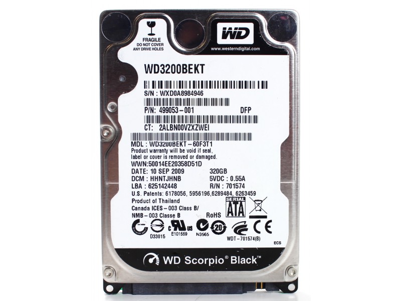 

HDD 2.5" SATA 320Gb WD, 16Mb, 7200rpm, Black (WD3200BEKT)