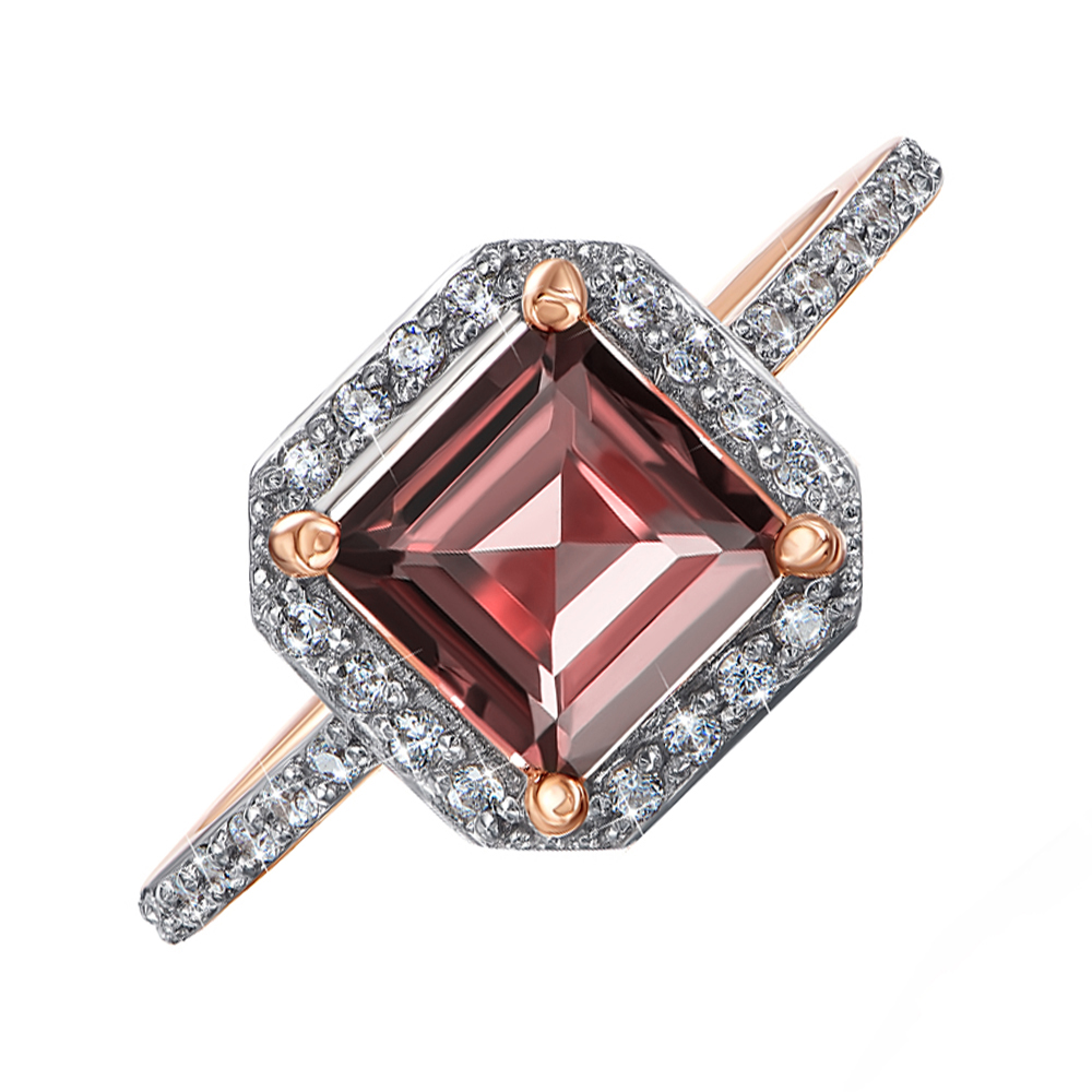 

Золотое кольцо Дарла в комбинированном цвете с гранатом и фианитами 000124520 17 размера